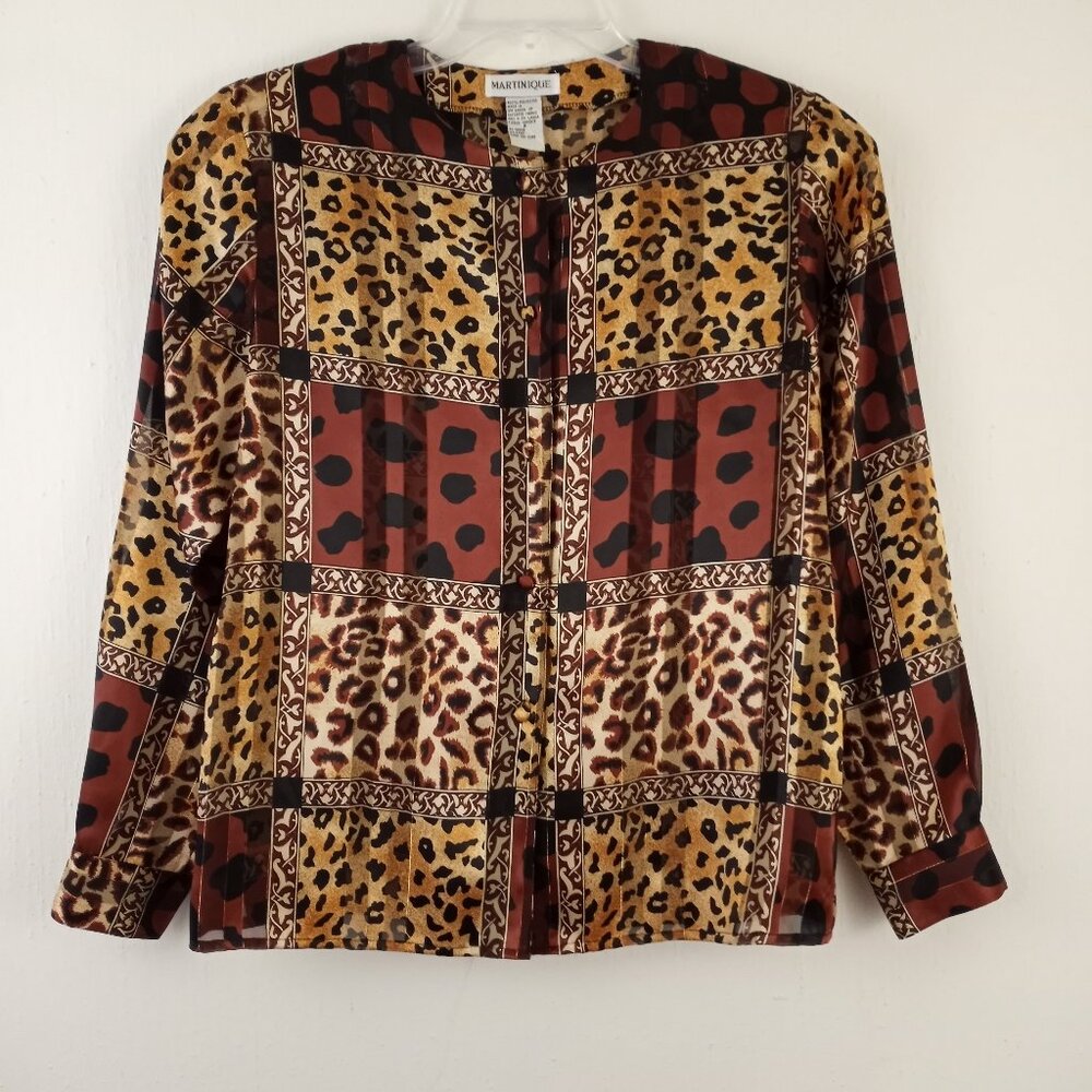 Vintage Martinique Mixed Animal Print Metallic Blouse Long Sleeve Button Front